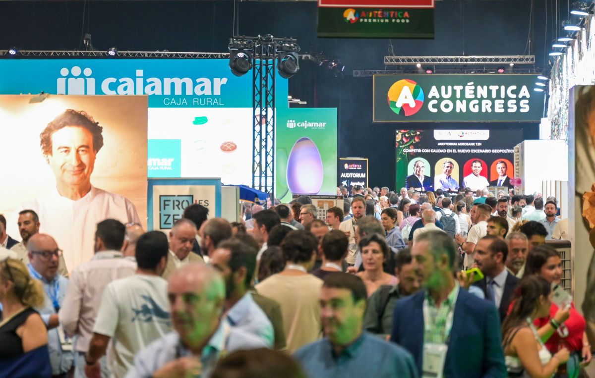 Ilustración de un congreso profesional dedicado a la innovación en la industria alimentaria.