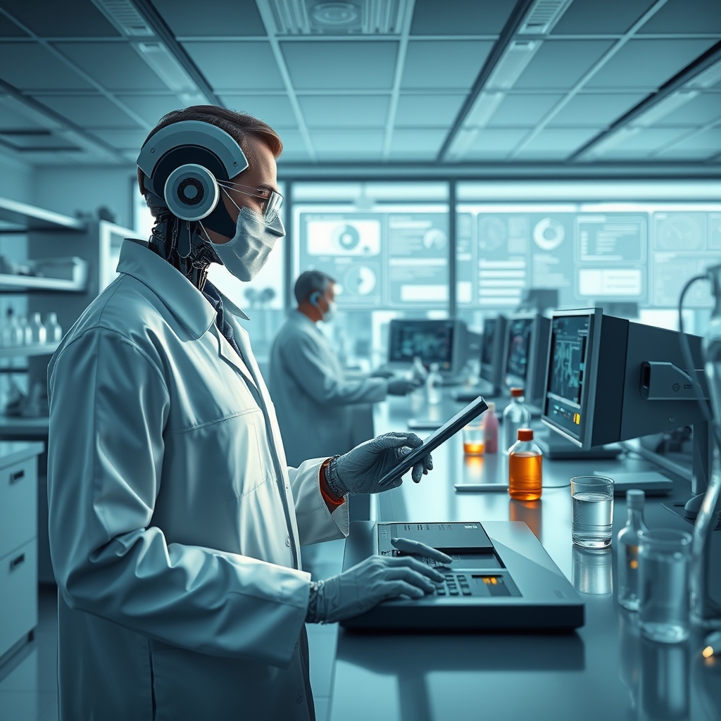 Ilustración conceptual de un laboratorio de investigación científica moderna.
